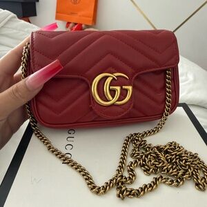 Gucci Burgundy Quilted Mini Bag with Gold Chain